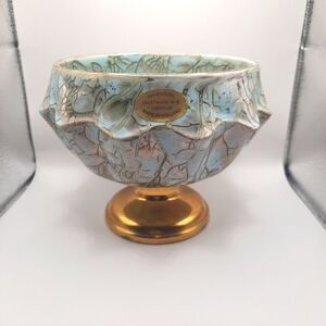 Vtg Delft Turquoise Faceted Pedestal Hand painted